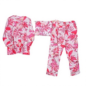 <b>Girls</b> Pure Cotton V-Neck Pajama <b>Set</b> Floral Pattern Night Suit with Elastic Waist Closure Sexy Gift <b>PJ</b> <b>Set</b> at Wholesale Prices - Product Image 1