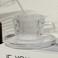 Ensemble tasse et soucoupe en verre rayé gaufré de haute qualité, verre à boire transparent pour lait et latte avec poignée