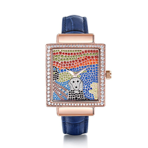 Reloj <span class=keywords><strong>de</strong></span> Cuero Azul con Calavera <span class=keywords><strong>de</strong></span> Ghostface <span class=keywords><strong>de</strong></span> Horror Personalizado, Reloj <span class=keywords><strong>de</strong></span> Cuarzo con Moissanita CZ VVS para Damas - Product Image 1