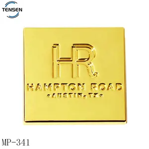 Square shape brand name gold plate handbag parts zinc alloy metal letter rivets label for leather tote bags