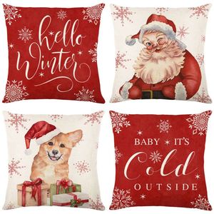 Funda de Almohada Cuadrada de Lino con Estampado de Gorro Navideño, para Uso en el Hogar y Hoteles, Tema Festivo de Navidad - Product Image 5