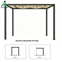 Pergola en aluminium ANCSEM avec toit entrelacé, gazebo, patio extérieur, jardin, villa, éclairage LED personnalisé, tissu blanc fumé, durable