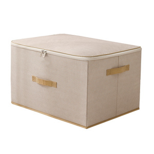 Fabric <b>Storage</b> <b>Box</b> Rectangle Stripe Grey Coffee Foldable Portable Large Capacity Clothing Organizer - Product Image 5