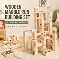 Ensemble de blocs de construction en bois pour circuit de billes, 60/80 pièces, en bois naturel, avec billes en verre, pour garçons de 8 à 13 ans