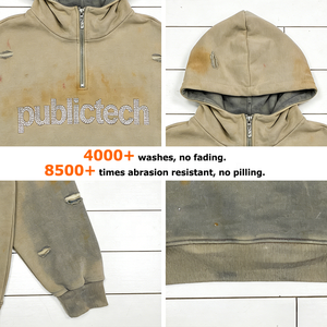 OEM Clothing Manufacturer Custom Vintage Spray <b>Pullover</b> Cotton Boxy Fit Rhinestone French Terry Distressed <b>Men</b> 1/4 Zipper Hoodie - Product Image 2