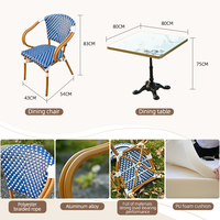 Meubles de bar commerciaux écologiques, table de bistrot moderne à motif marbre français, chaises de jardin empilables durables en rotin PE