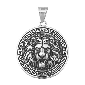 Hip Hop Round Disc Embossment Lion <b>Head</b> Waterproof Stainless Steel Retro Jewelry Pendant Necklaces for Men Pendants - Product Image 2