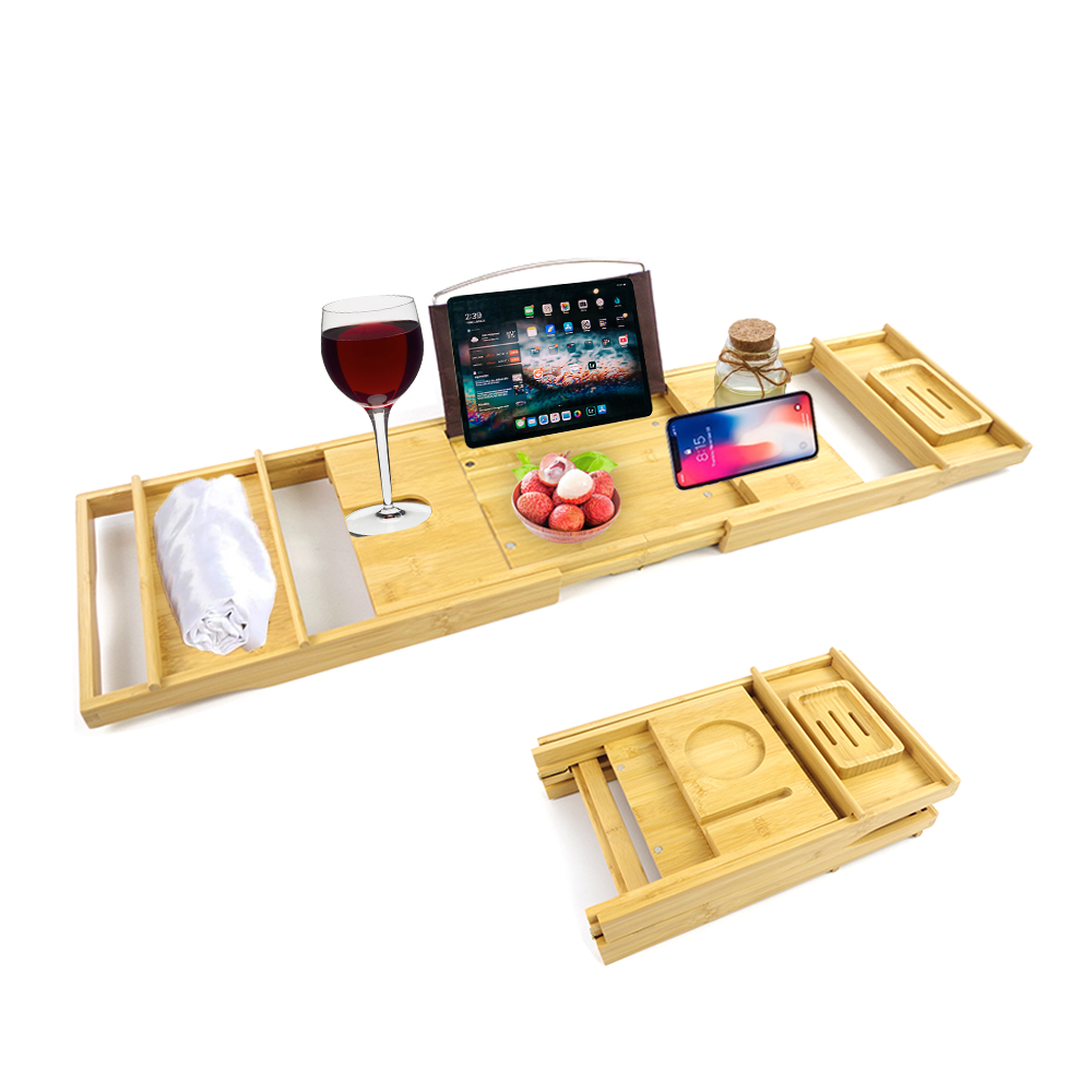 Складной Деревянный бамбуковый поднос для ванны ручной работы, складной поднос для ванны, расширяемая роскошная ванна с держателем для мыла