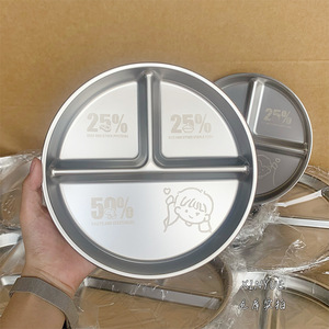 จานอาหารกลางวันเด็กสแตนเลสทรงกลมสามช่องพร้อมคู่มือการรับประทานอาหารสำหรับใช้ในบ้านและโรงเรียน - Product Image 1