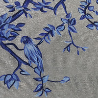 Potongan tangan elegan klasik chinoiserie bunga biru dan pola burung seni Mural kaca mosaik ubin dinding dekoratif