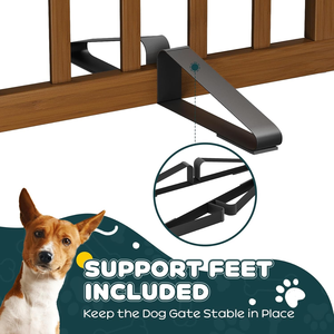 Dog <b>Gate</b> Indoor 2 Panel Freestanding <b>Puppy</b> <b>Gates</b> for The House with 2 Metal Stands Folding Wood Pet <b>Gate</b> for <b>Stairs</b> Doorway - Product Image 5
