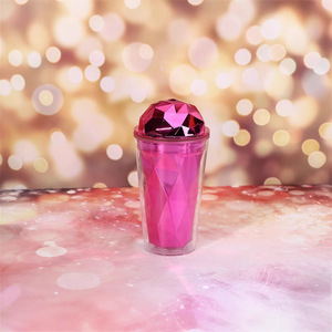 Creative Electroplated Plastic Water Cup Colorful Double Walled With Straw For Party Summer Use - Product Image 4