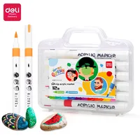 Deli HM113 stylo marqueur acrylique à pointe souple étanche sans saignement 24 couleurs superposables pour les élèves du primaire ensemble en plastique