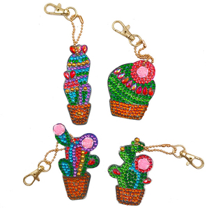 4pc/Set DIY Diamond Key Chain Pendant Crystal Bag Hanging Full Drill Diamond Painting Cactus Keychain Women Bag Pendant Charm