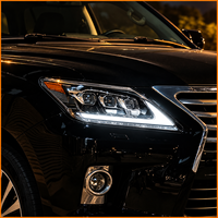 Pour Lexus LX570 2009-2015 Facelift 2019, phare LED à triple faisceau, 3 lentilles, clignotant dynamique séquentiel, DRL, ensemble de phares noirs