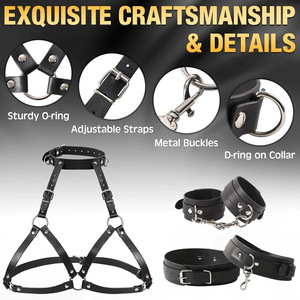 Kit de Bondage Sexual BDSM, Conjunto de Restricciones, Esposas Ajustables para Manos y Tobillos, Correas para Muslos, Correa Cruzada para Cintura, Juguete para Juegos SM para Parejas - Product Image 1