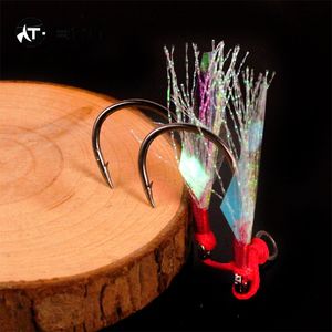 18 #-24 # Leurre Fibre Lumière Double Aide Crochets Pêche En Mer Jig Barbelé Brochet Crochets En Acier Inoxydable Argent Matel Océan Double Crochet - Product Image 4