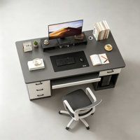 Bureau d'ordinateur moderne et simple avec tiroirs et plateau pour clavier, idéal pour l'étude et l'écriture des étudiants, pour chambre à coucher ou bureau à domicile