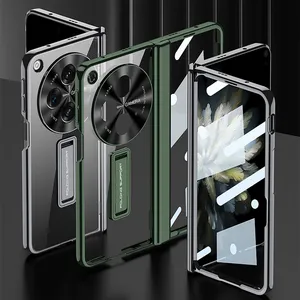 GKK casing ponsel kaca lipat PC keras transparan bening pelindung penuh dengan dudukan braket untuk OnePlus Open Find N3
