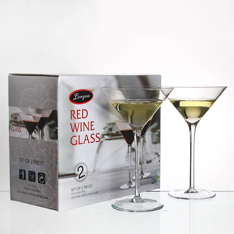 Set Van 2 Handgemaakte Loodvrije Kristallen Transparante Aangepaste Logo & Pakket Vintage Martini Cocktail Glazen Voor Gift Bar Party