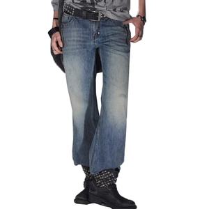 กางเกงยีนส์วินเทจทรงหลวมเอวต่ำสำหรับผู้ชาย สไตล์พังก์ร็อก แต่งขาด พร้อมกระเป๋าติดหมุดและซิปคู่ ขายส่ง - Product Image 1