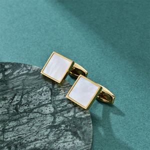 High Quality Jewelry square <b>Cuff</b> <b>Links</b> Gold Plated Stainless Steel Shell Cufflinks for <b>Men</b> - Product Image 2