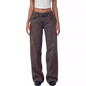 Pantaloni Casual in stile retrò americano da donna nuova vita autunnale a vita media senza elastico <span class=keywords><strong>Jeans</strong></span> dritti da strada alla moda Denim a <span class=keywords><strong>gamba</strong></span> <span class=keywords><strong>larga</strong></span> - Product Image 2