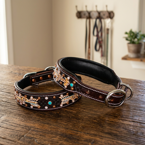 Collar de Perro de Cuero Genuino con Acolchado Suave, Decoración con Herrajes y Tachuelas, Fabricante - Product Image 2