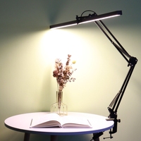 Lampe de bureau LED électrique à double tête, intensité réglable, 10 niveaux de luminosité, design moderne et simple, en métal noir, bras flexible pour étude et lecture