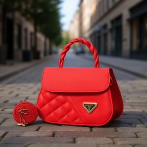 Bolso Bandolera Fana Lucrecia Rojo de Cuero Genuino con Patrón de Diamantes, Correa Única y Decoración de Cadena, a la Moda para Damas - Product Image 2