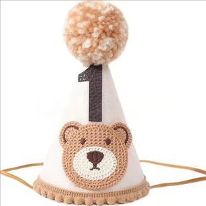 Nuevo Sombrero de Cumpleaños con Temática de Osito de Peluche, Lindo Sombrero a Cuadros con Pompón, Duradero, para la Primera Fiesta de Cumpleaños del Bebé - Product Image 3