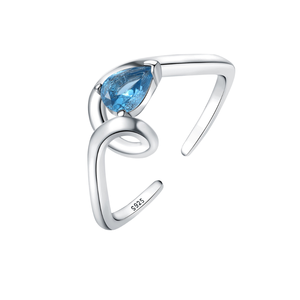 Fashion Unique 925 <b>Sterling</b> <b>Silver</b> Pear Shape Cut In <b>Silver</b> Plated Waterdrop Blue Zircon <b>Adjustable</b> Wedding <b>Ring</b> For Women Wear - Product Image 1