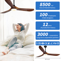 Ventilateur de plafond moderne de 48 pouces avec pales en bois, télécommande intelligente, moteur DC silencieux et lumière dimmable 3000-6000K pour la maison
