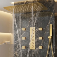 Système de douche mural dissimulé Homedec moderne et créatif en laiton doré mat, mitigeur thermostatique 2 voies, jet de pluie carré
