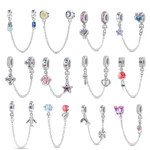 Customizable Women's Stainless Steel <strong>Bracelet</strong> with Silver Fit Pan Safety Chain Zircon Bead <strong>Charm</strong> Sterling Custom Bead <strong>Charm</strong> - Product Image 1