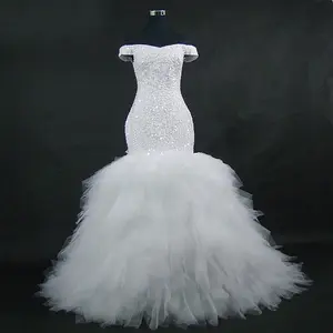 Plus size Women's white lace weddings dress elegant mermaid princess wedding dress