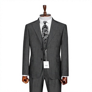 Traje de Negocios para Hombre Perre, Estilo Británico, Gris Oscuro, Doble Botonadura, Cuello Mao, Antiarrugas, Antiretracción, Tallas Grandes, Corte Regular - Product Image 1