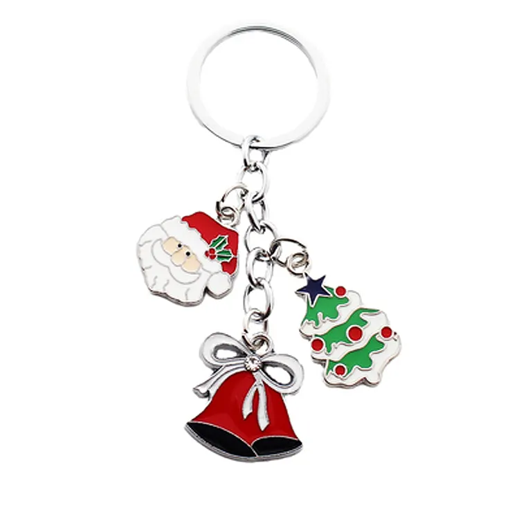 Christmas Theme Key chain Cute Enamel Metal Santa Claus Snowman Elk Pendant Keyrings Nightmare Before Christmas Party keychain