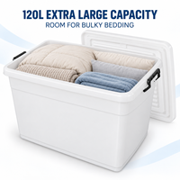 Boîte de rangement en PP blanc de 120 L avec couvercle, organiseur de vêtements et de couvertures, rangement pour la chambre à coucher, le placard, la maison