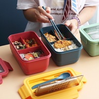 Boîte à lunch empilable écologique de 1400 ml, durable, sans BPA, en plastique, avec couverts, pour l'école et la restauration au bureau