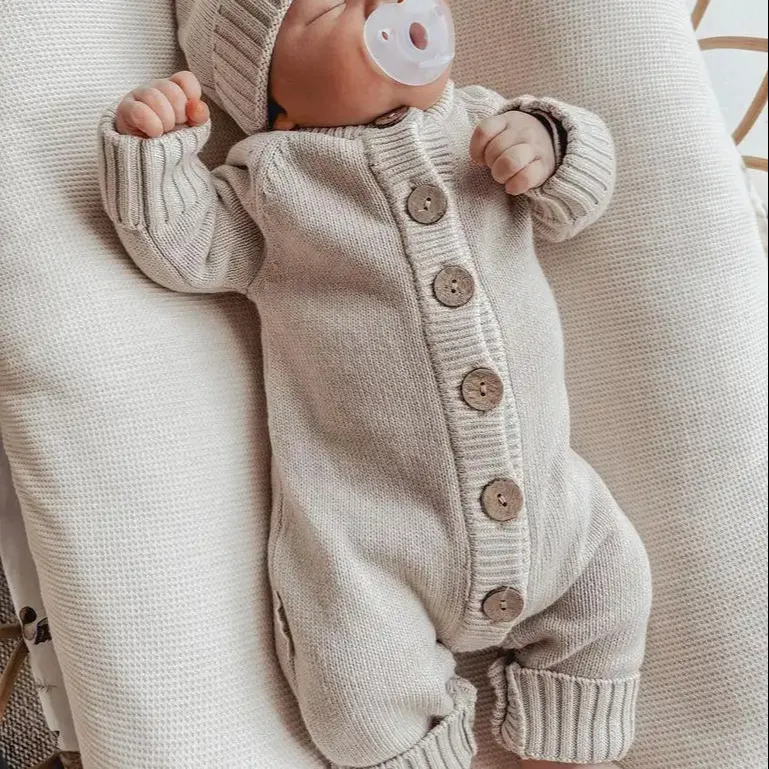 100% Organic Cotton Newborn Knitted Baby Jumpsuit Cotton Baby Set Toddler Girl Knit Top Knit Baby Romper