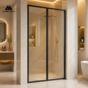 Porte <span class=keywords><strong>de</strong></span> <span class=keywords><strong>douche</strong></span> coulissante rectangulaire sur mesure Mars Villa en verre CE SGCC, réglable, 135-150x190 cm, cadre noir mat - Product Image 2