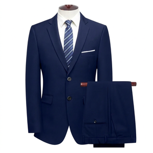 Traje de Dos Piezas Azul Marino para Hombre, Cuello de Solapa, Corte Entallado, Antiarrugas, Poliéster, Estilo Británico, Ropa Formal - Product Image 1