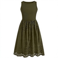 Robe maxi en coton à dentelle sans manches pour femmes |   Robe d'été décontractée à col rond, coupe trapèze, style bohème, en mélange polyester élasthanne, lavable en machine
