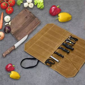 Bolsa Portacuchillos de Lona Encerada Resistente con 7 Ranuras para Cocina, Viajes y Camping, Bloque Portacuchillos para Chefs - Product Image 2