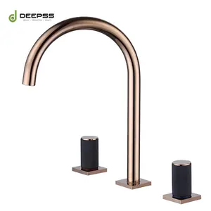 New Faucet Design Brushed Rose Gold Copper Bathroom Tap 3 Holes