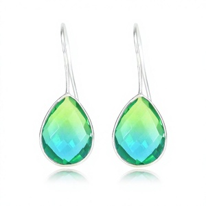 Bijoux fins pour femmes en argent sterling 925 massif de meilleure qualité-Pastèque Tourmaline Quartz Poire Checker Cut Dangle Drop Rhodium - Product Image 1