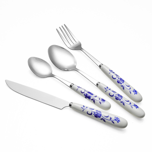 Modello Vintage cena in ceramica forchetta promozione <span class=keywords><strong>casa</strong></span> argenteria 24 pezzi in ceramica porta posate cucchiaio coltello Set forchetta per il matrimonio - Product Image 1