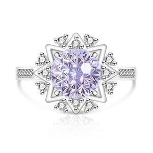 Wedding Jewelry Finger Band for Women Luxury Colorful Zircon Finger Ring Bride Super Sparkly High Carbon Diamond <b>Snowflake</b> Ring - Product Image 6