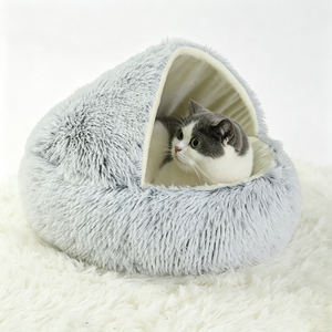 Soft Faux Fur Cat <b>Bed</b> Cave Round Pink White Indoor Pet <b>Nest</b> Removable Washable All Seasons Cute Style - Product Image 5